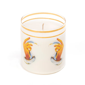 TOILETPAPER BELIEVE HANDS WITH SNAKES CANDLE IN GLASS 14081