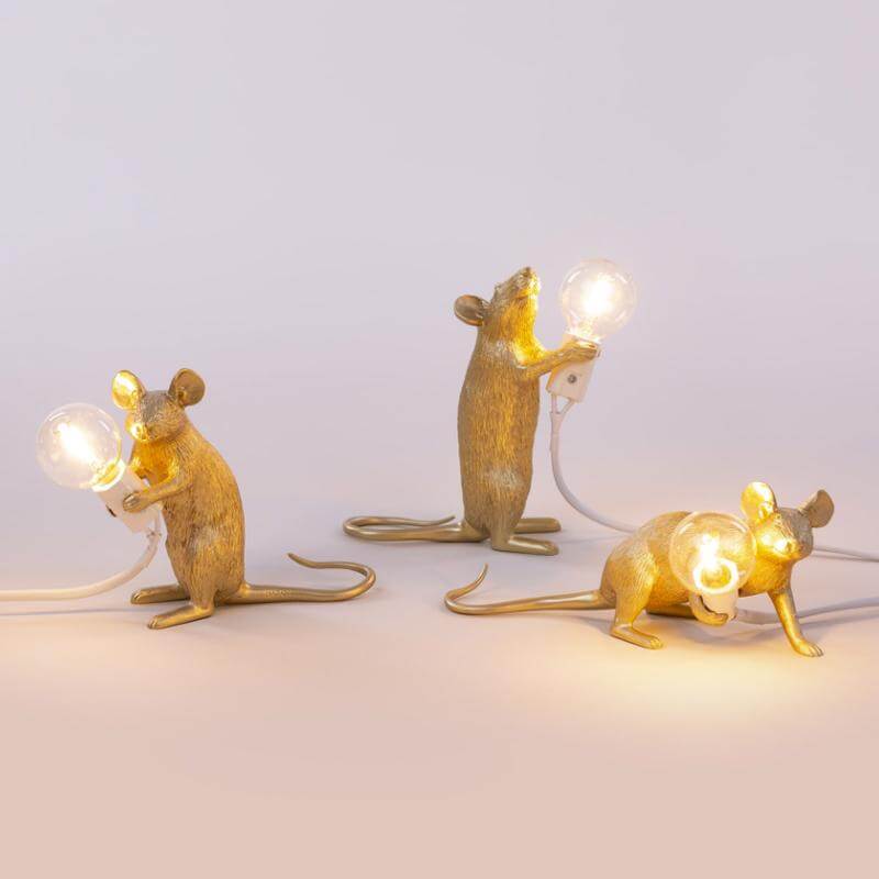 Gold Mouse Lamp - Sitting