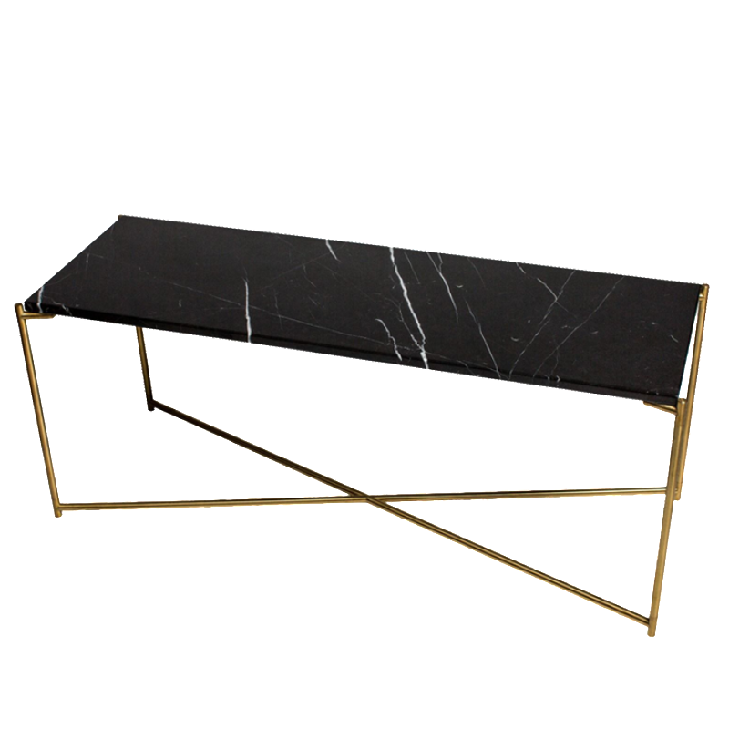 Low Console Table - Black Marble with Brass Frame