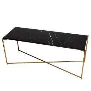 Low Console Table - Black Marble with Brass Frame