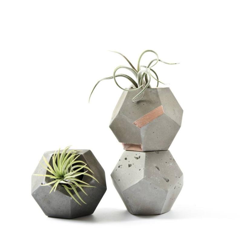 Dodecahedron Concrete and Copper Planter